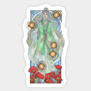 Lady of August with Peridot and Poppies Floating Obon Lanterns Water Goddess Mucha Inspired Birthstone Series Sticker